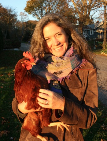 Photo of artist and guest blogger, Elizabeth Congdon holding her chicken. Lizzie writes about painting you and the challenges of live in her post on I love you often...just not always, about love and relationships and other good stuff. 